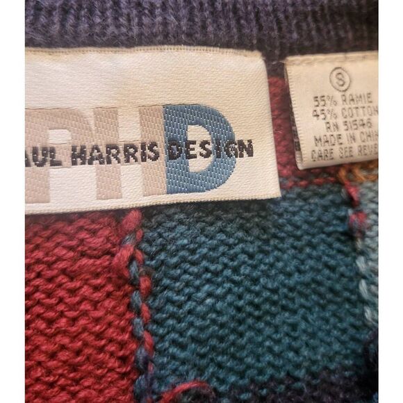 Vintage Paul Harris Design Cardigan Women's Small Mutlicolor Cotton Checkerboard - Picture 3 of 4